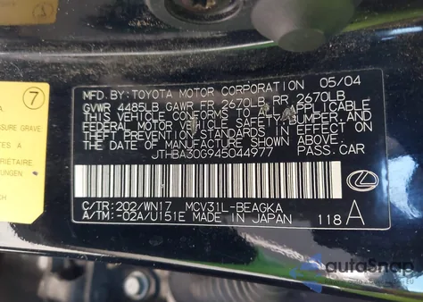 2004 Lexus Es 330 z USA, uszkodzony, nr VIN JTHBA30G945044977